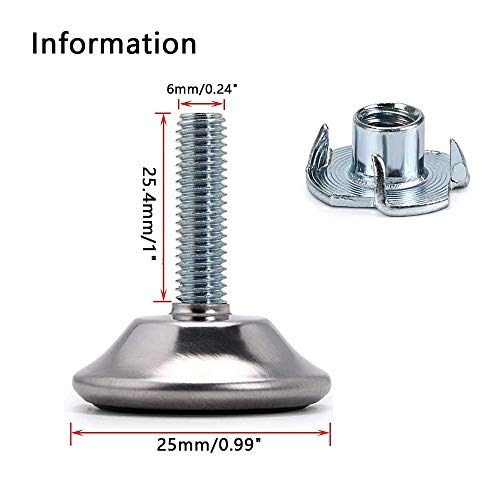 12 pies niveladores para muebles, topes de pie de mesa ajustables con vástago roscado, pies niveladores para muebles atornillados, altura ajustable con base inclinable, M6 x 40 x 25 mm）