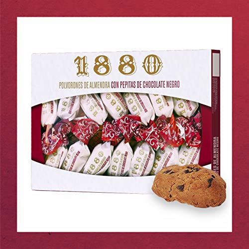 1880 - Polvorones de Almendra com Pepitas de Chocolate Calidad Suprema Típico Dulce Navideño Receta Artesanal, Envase Individual Polvorones Tradicionales, 310 Gramos