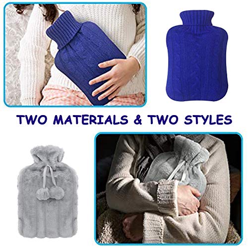 1pack Bolsa para Agua Caliente 2L con 2 Funda Blanda y Funda de punto Extraíble Bolsa Hecho con Tela de Calidad y Caucho Hot Water Bottle Perfecto Invierno