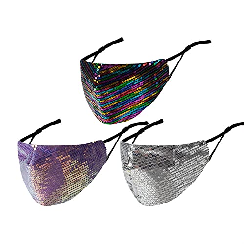 1pcs, 3pcs y 6 pcs Blingbling Mascarilla Mujer Fiesta Barata de Algodón, Mascarillas de lentejuelas, Mascarillas Reutilizables para Adultos, Brillo Veneciana Carnaval Reutilizable,para Reina del Club