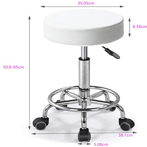 1x Taburete Ajustable en Altura Taburete Giratorio con Ruedas Taburete de Laboratorio de Cuero PU Taburete de Cuero sintético Ajustable Estudio Oficina Clínica (Blanco)