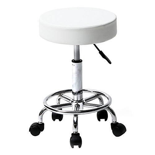 1x Taburete Ajustable en Altura Taburete Giratorio con Ruedas Taburete de Laboratorio de Cuero PU Taburete de Cuero sintético Ajustable Estudio Oficina Clínica (Blanco)