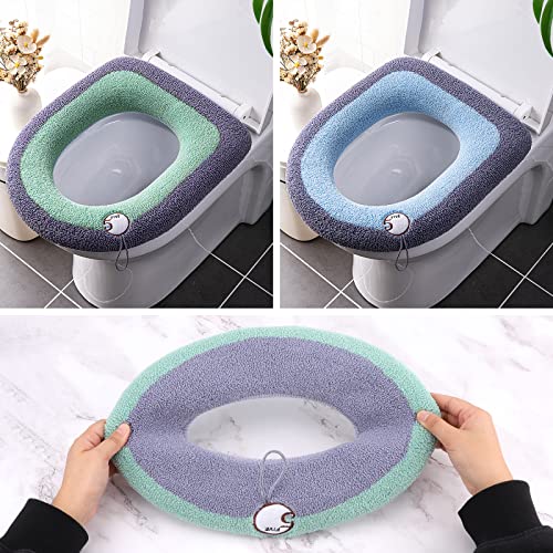 2 Fundas de asiento de inodoro Cojín de baño más cálido para inodoro Cojín de asiento de inodoro lavable Cojín de inodoro engrosado Cubierta de asiento de inodoro estirable para mbarazadas y ancianos