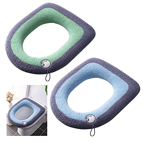 2 Fundas de asiento de inodoro Cojín de baño más cálido para inodoro Cojín de asiento de inodoro lavable Cojín de inodoro engrosado Cubierta de asiento de inodoro estirable para mbarazadas y ancianos