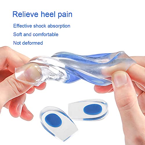 2 pares de copas de gel para talón, almohadillas de silicona para fascitis plantar, dolor de talón y de Aquiles, talones de gel y cojines de apoyo absorbente (azul/grande)