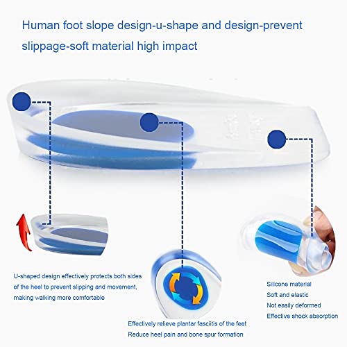 2 pares de copas de gel para talón, almohadillas de silicona para fascitis plantar, dolor de talón y de Aquiles, talones de gel y cojines de apoyo absorbente (azul/grande)