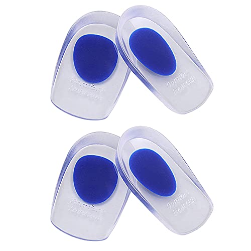 2 pares de copas de gel para talón, almohadillas de silicona para fascitis plantar, dolor de talón y de Aquiles, talones de gel y cojines de apoyo absorbente (azul/grande)