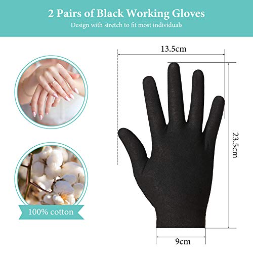 2 Pares de Guantes de Algodón Guantes Hidratantes Guantes Elásticos Suaves Guantes de Trabajos para Cuidado de Piel Manos Secos Inspección de Joyas y Más, Talla Única (Negro)