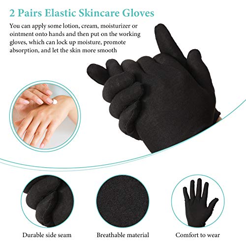 2 Pares de Guantes de Algodón Guantes Hidratantes Guantes Elásticos Suaves Guantes de Trabajos para Cuidado de Piel Manos Secos Inspección de Joyas y Más, Talla Única (Negro)