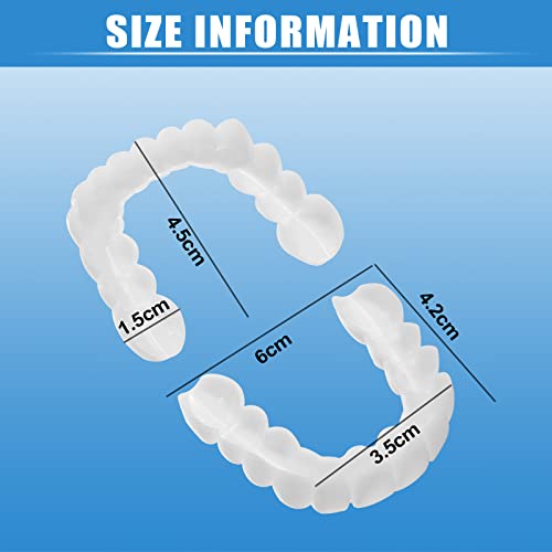 2 Pares Dientes Cosméticos Dentadura Postiza Dientes de Silicona Dental de Carilla Instantánea Diente de Prótesis Temporal de Blanquear Diente Falso Superior Inferior Cobertura de Aparato