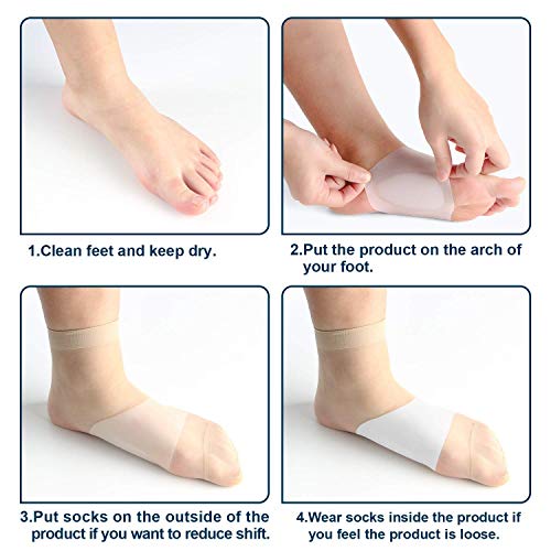 2 pares plantillas de gel para el arco del pie，Mnioky plantillas de gel suave para el apoyo y alivio del dolor para pies planos y fascitis plantar Almohadillas de gel para espolones del talón