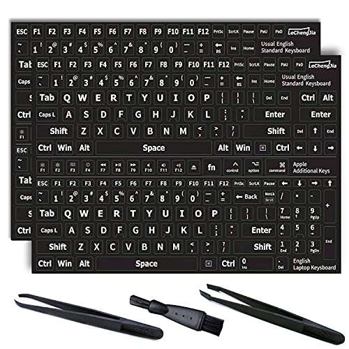 2 pegatinas de repuesto universales, letras blancas (mate), adecuadas para cualquier teclado estándar, teclado de computadora portátil, tecla de Apple, con dos pinzas y cepillo de limpieza