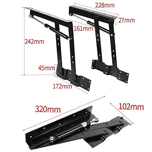 2 Piezas Bisagra Hidraulica,Marco de elevación de mesa de centro,Soporte De Marco De Escritorio De Pie Plegable,Antióxido,Carga máxima 50KG,negro