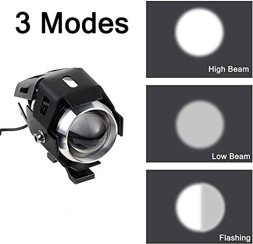 2 piezas Faros Delanteros de Motocicleta LED U5 de Focos Delanteros de Motocicleta 3000LM 3 modos de haz de luz alta y Parpadeo