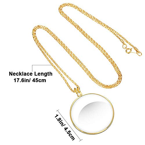 2 Piezas Loupe Cadena Joyas Lupa con 5x Collar de Lupa de Cristal Óptico Colgante, Lupa Para Colgar, Lente de Monóculo Portátil con Lupa Monóculo Collar Lupa con Lupa (Oro/Plata) (Oro/Plata)