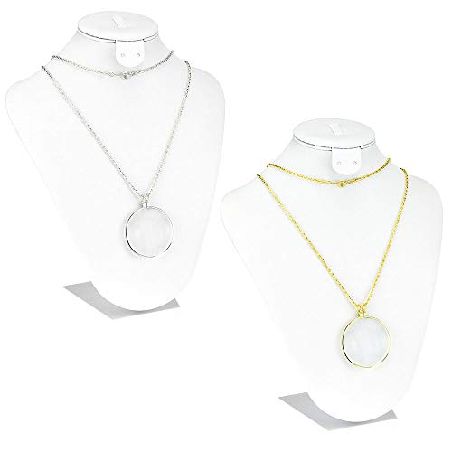 2 Piezas Loupe Cadena Joyas Lupa con 5x Collar de Lupa de Cristal Óptico Colgante, Lupa Para Colgar, Lente de Monóculo Portátil con Lupa Monóculo Collar Lupa con Lupa (Oro/Plata) (Oro/Plata)