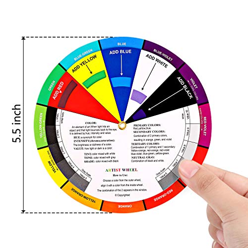 2 Piezas Rueda de Artista de Color, Guía de Aprendizaje de Mezcla de Pintura Herramienta de Enseñanza de Clase de Arte para Maquillaje Tablero de Mezcla Colores (5,5 Pulgadas/ 14 cm)