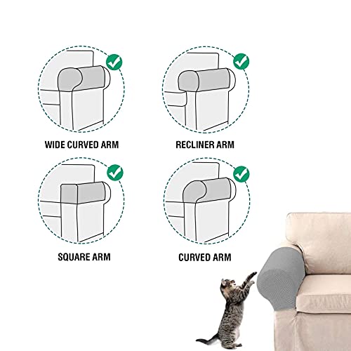 2 Piezas Silla Protectores de Brazos Sofá Protector Reposabrazos Sofá Cubre Apoyabrazos Sillones Elástico Lavable y Antimanchas Funda para Brazos de Sofá de Sofá para Protector de Muebles-Gris