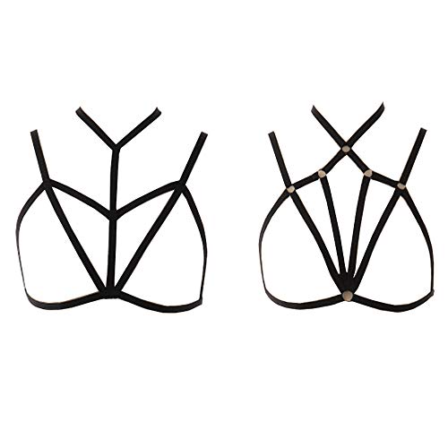 2 Piezas Sujetador de Arnés de Mujer, Mujeres Sujetador Elástico Cage Bra Strappy Hollow out Halter Bra Bustier Top