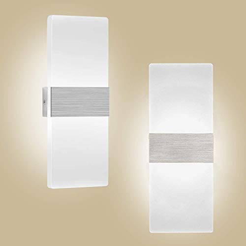 2 x Aplique Pared Interior 12W Kimjo, Blanco frio 6000K Lámpara de Pared Interior LED AC 220V, Lámpara de Pasillo en Acrílico Moderna para Corredor, Dormitorio, Escalera, Lámpara de Decoración