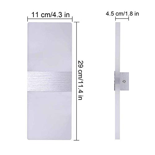 2 x Aplique Pared Interior 12W Kimjo, Blanco frio 6000K Lámpara de Pared Interior LED AC 220V, Lámpara de Pasillo en Acrílico Moderna para Corredor, Dormitorio, Escalera, Lámpara de Decoración