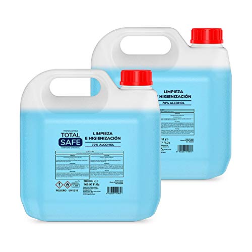 2 x Total Safe – Solucion Hidroalcohólica Garrafa 5L con 70% de Alcohol sin aclarado | Higienizante de Manos 5000ml