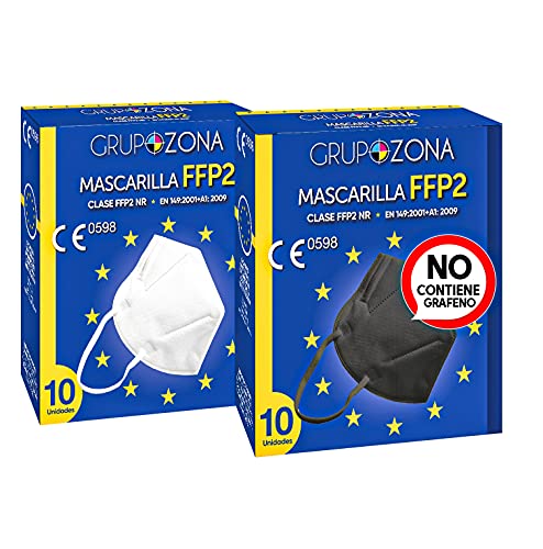 20 uds. Mascarillas FFP2 Pack 2 colores (Negro + Blanco), homologadas CE 0598 EN 149: 2001+A1: 2009, filtrado de 5 capas - Mascarillas ffp2 SIN GRAFENO