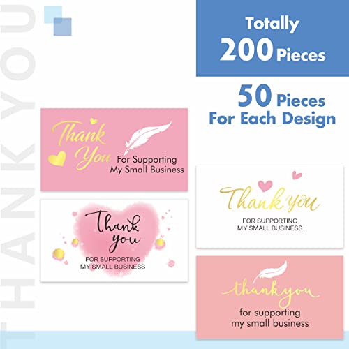 200 Tarjetas de Agradecimiento “Gracias por apoyar mi negocio”, para tiendas minoristas, productos hechos a mano, inserciones de paquetes de tiendas de regalos (Versión En Inglés)