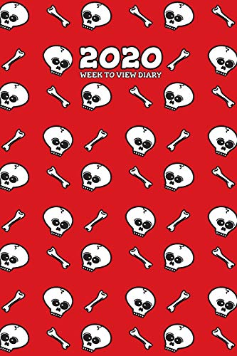 2020 Week To View Diary: Skull and bones themed diary (Bright Red) with week to view and month to view planners. Includes habit tracking and goal ... important contacts, and dotted note paper.