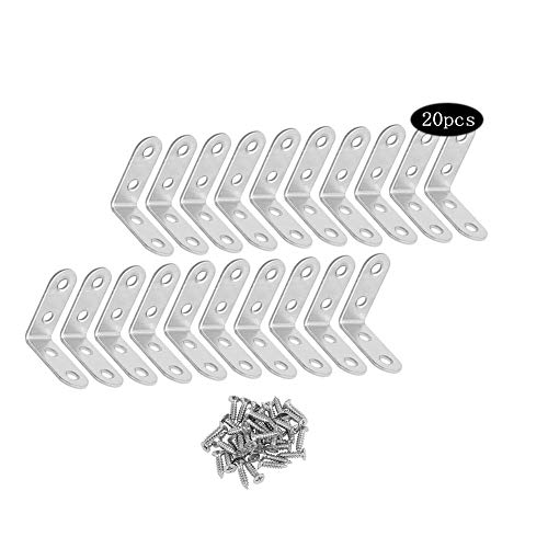 20pcs Escuadras Metalicas Angulos Metalico Soporte de Angulo Recto de Acero Inoxidable,90 Grados Soporte en Ángulo, 40 * 40 * 16mm,para Madera, Estantes,Armario,Muebles, Gabinete.