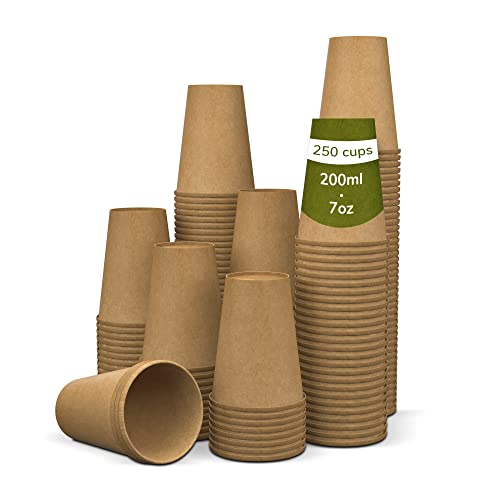 250 Vasos Desechables de Café para Llevar - Vasos de Cartón Kraft de 200ml Biodegradables Tazas de Te para Bebidad Frias y Calientes Compatible con Cafeteras Nespresso y Dolce Gusto …