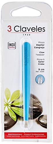 3 Claveles - Pinza De Depilar Color De 9 Cm, Pinza Cangrejo, Para Quitar Pelos Depilación, Acero Inox., Azul