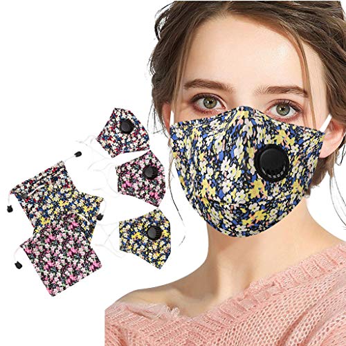 3 Piezas con 3 Bolsa de tela para guardar Adultos Mask_Mascarilla Pañuelos para el cuello, Diseño floral Reutilizables Algodon para Tela Suave Lavable pañuelos con agujero de respiración