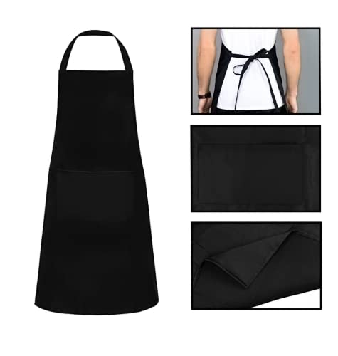 通用 3 Piezas Delantales  Impermeables Negros - Delantal Chefs Cocina para Cocinar/Hornear  Con Bolsillo para Hombres y Mujeres (Negro, 60x90cm)