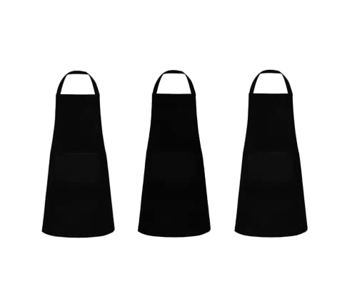 通用 3 Piezas Delantales  Impermeables Negros - Delantal Chefs Cocina para Cocinar/Hornear  Con Bolsillo para Hombres y Mujeres (Negro, 60x90cm)