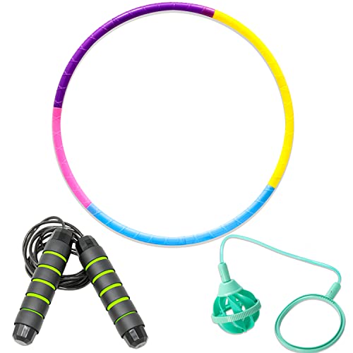 3 Piezas Divertido Equipo de Ejercicio para Exteriores e Interiores, Juego de Juguetes de Fitness para niños, Que Incluye 1 aro de Hula, 1 Cuerda para Saltar para Hacer Ejercicio, 1 Pelotas para