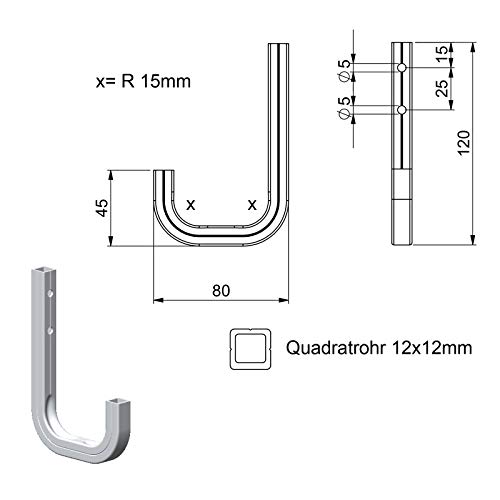 3 x Colgador Universal „OrgaTech“ Gancho de Pared Colgadero de Acero Cincado / 80 x 120 mm / Capacidad de Carga 45 kg