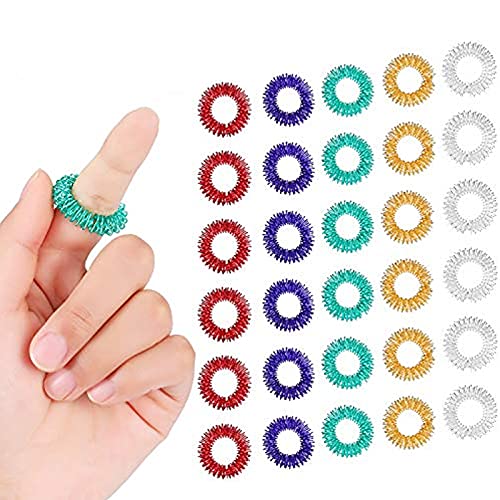 30 Piezas de Anillo de Masaje de Dedos, Anillos de Dedos Sensoriales Puntiagudos/Anillo de Acupresión Juego para Adolescentes, Adultos, Reductor de estrés silencioso y Masajeador (Multicolor)