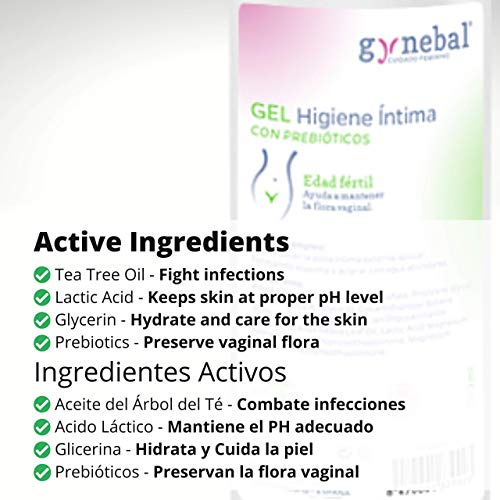 300 ml GYNEBAL Jabon intimo mujer edad fertil PH 4.5 Antibacteriano con Arbol de Te + Prebiotico + Acido Lactico + Glicerina - Gel higiene intima diaria ideal para el ciclo menstrual