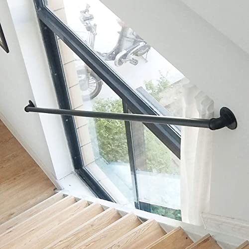 30CM -600CM Viento Industrial Pasillo Interior Interior Ático Muro Viejo Antideslizante Valla de pasamanos,tubo galvanizado de hierro forjado negro,Pasamanos de escalera(Color:Black,Size:80CM)