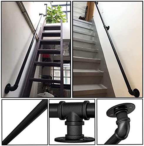 30CM -600CM Viento Industrial Pasillo Interior Interior Ático Muro Viejo Antideslizante Valla de pasamanos,tubo galvanizado de hierro forjado negro,Pasamanos de escalera(Color:Black,Size:80CM)