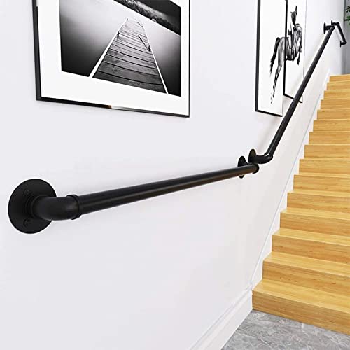 30CM -600CM Viento Industrial Pasillo Interior Interior Ático Muro Viejo Antideslizante Valla de pasamanos,tubo galvanizado de hierro forjado negro,Pasamanos de escalera(Color:Black,Size:80CM)