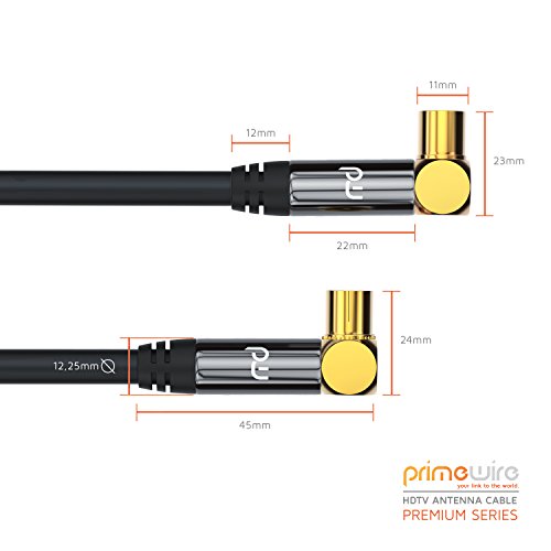 3,0m Cable de Antena HQ HDTV Premium - En ángulo 90 grado - Factor de blindaje 135 dB - Resistencia 75 ohmios - Cable coaxial HDTV Full HD - Clavija coaxial Macho en Acoplamiento Coax