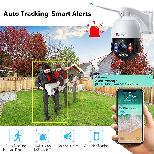 [30X Zoom óptico 5MP] Ctronics Cámara Vigilancia WiFi Exterior Visión Nocturna HD de 150M Cámara de Seguridad PTZ WLAN Detección Humana, Seguimiento Automático, Alarma Audible, IP66 Impermeable