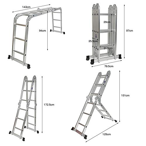 3,6 M/11,81 FT Escalera Telescópica de Aluminio Escalera Telescópica Portátil Escalera Plegable Multiusos