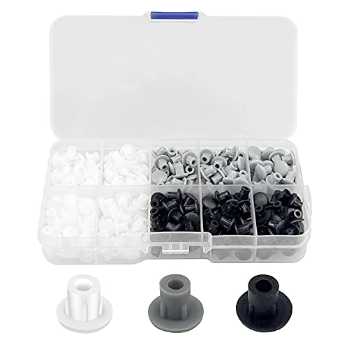 390 tapones de 5 mm para agujeros de perforación de plástico, tapas de perforación, tapas redondas para agujeros de tornillo, para muebles, cocina, armario, estanterías (negro, blanco, gris)