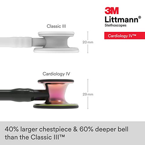 3M Littmann Cardiology IV Fonendoscopio, campana de acabado en colores del arco iris, tubo, vástago y auriculares negros, 68 cm, 6165