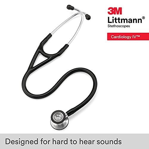 3M Littmann Cardiology IV Fonendoscopio diagnóstico, campana de acabado estándar, tubo Negro y vástago y auricular de Acero Inoxidable, 69 cm, 6152