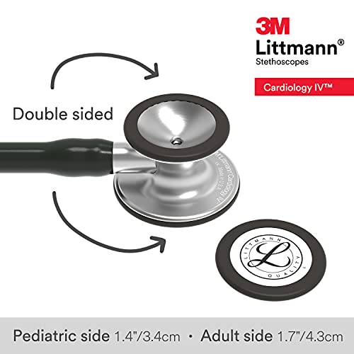 3M Littmann Cardiology IV Fonendoscopio diagnóstico, campana de acabado estándar, tubo Negro y vástago y auricular de Acero Inoxidable, 69 cm, 6152