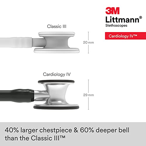 3M Littmann Cardiology IV Fonendoscopio diagnóstico, campana de acabado estándar, tubo Negro y vástago y auricular de Acero Inoxidable, 69 cm, 6152